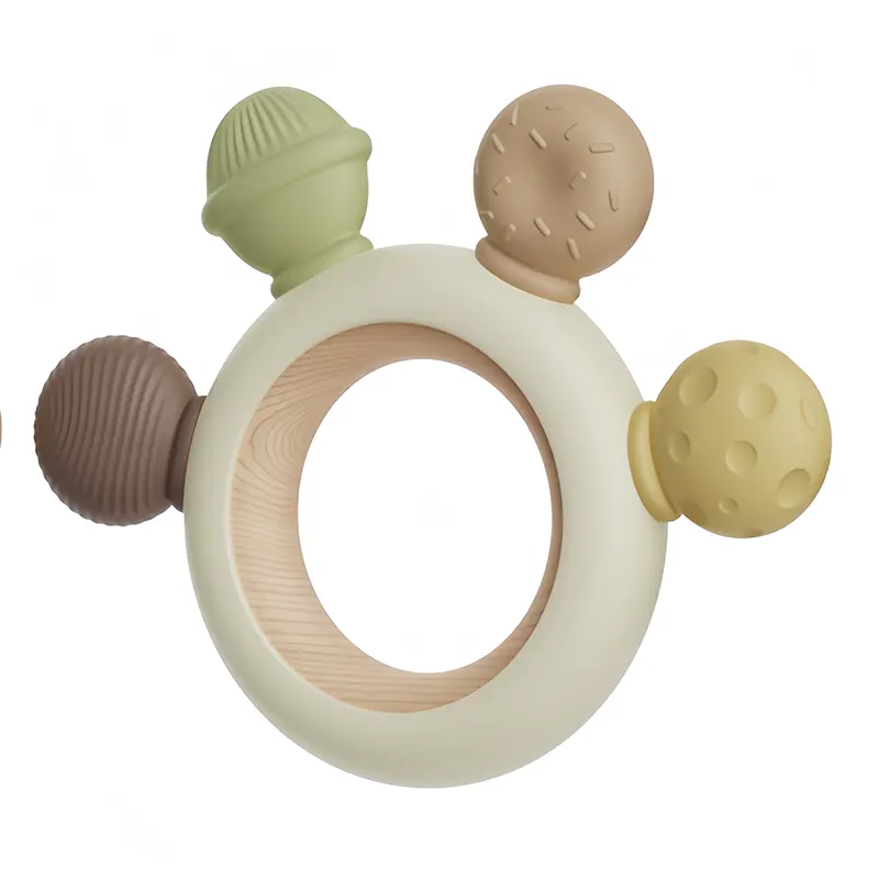 Donut Silicone and Wood Ring Baby Teether