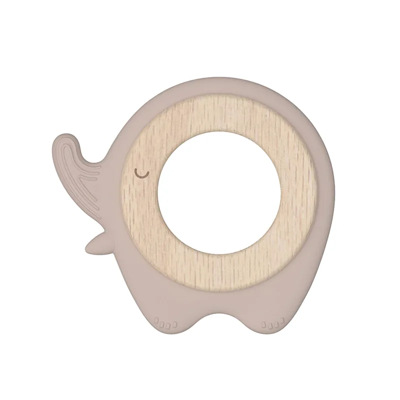 Elephant Shaped Silicone and Wood Baby Teether