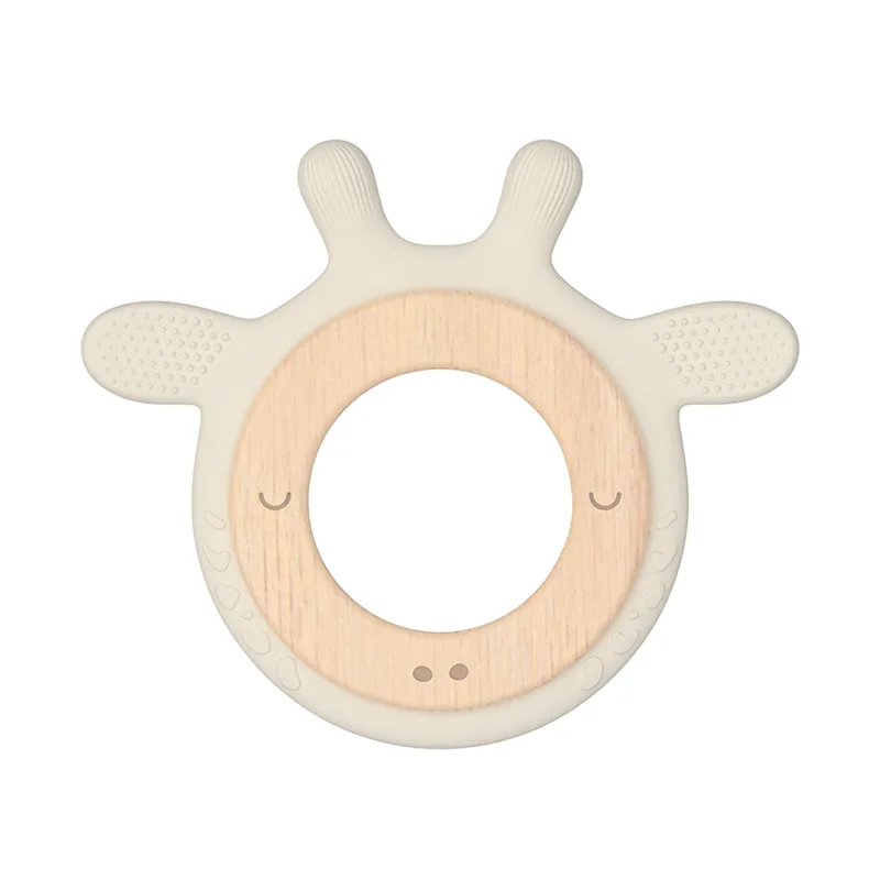 Giraffe Shaped Silicone and Wood Baby Teether