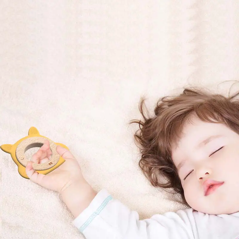 Sheep Shaped Silicone and Wood Baby Teether