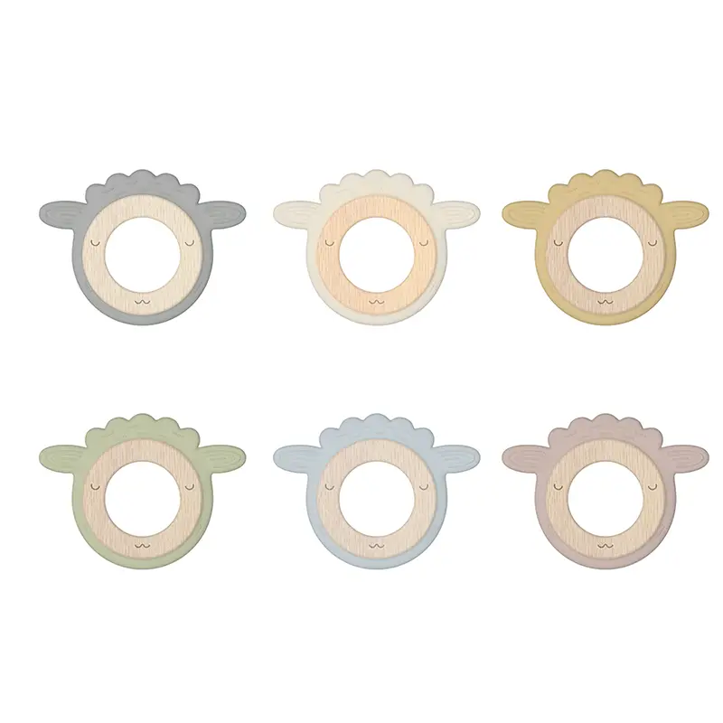 Sheep Shaped Silicone and Wood Baby Teether