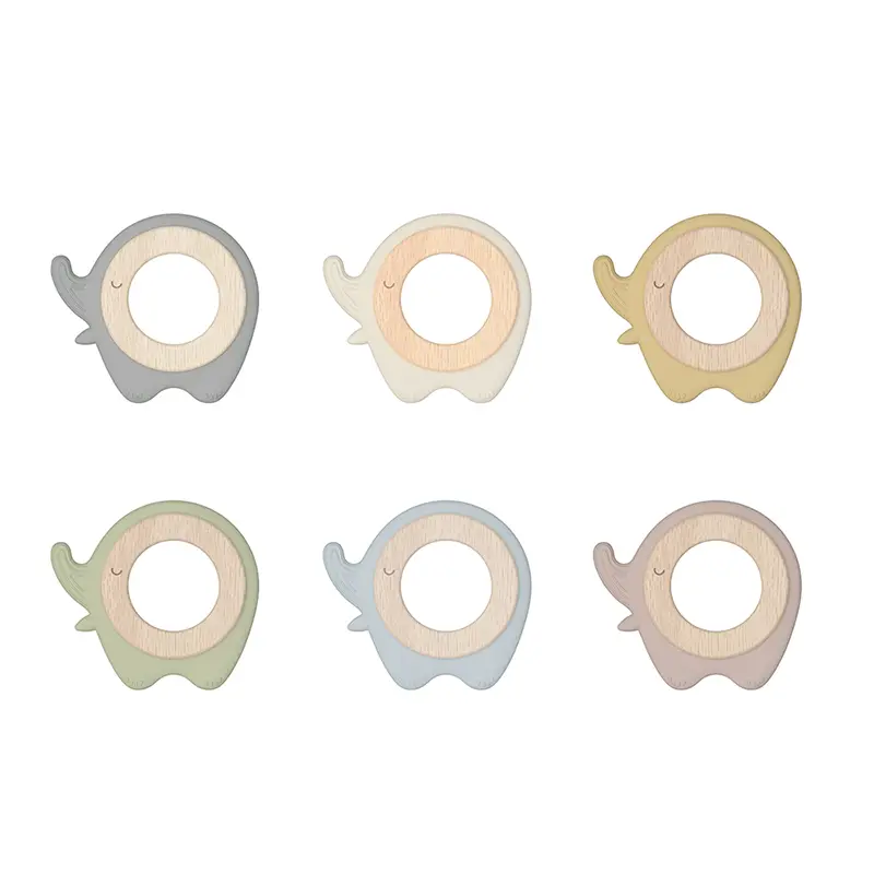 Elephant Shaped Silicone and Wood Baby Teether