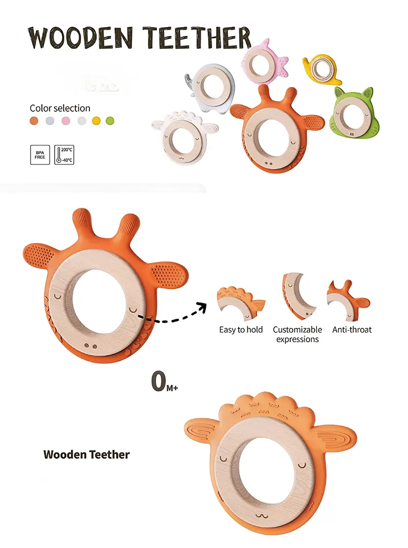 Fish Shaped Silicone and Wood Baby Teether