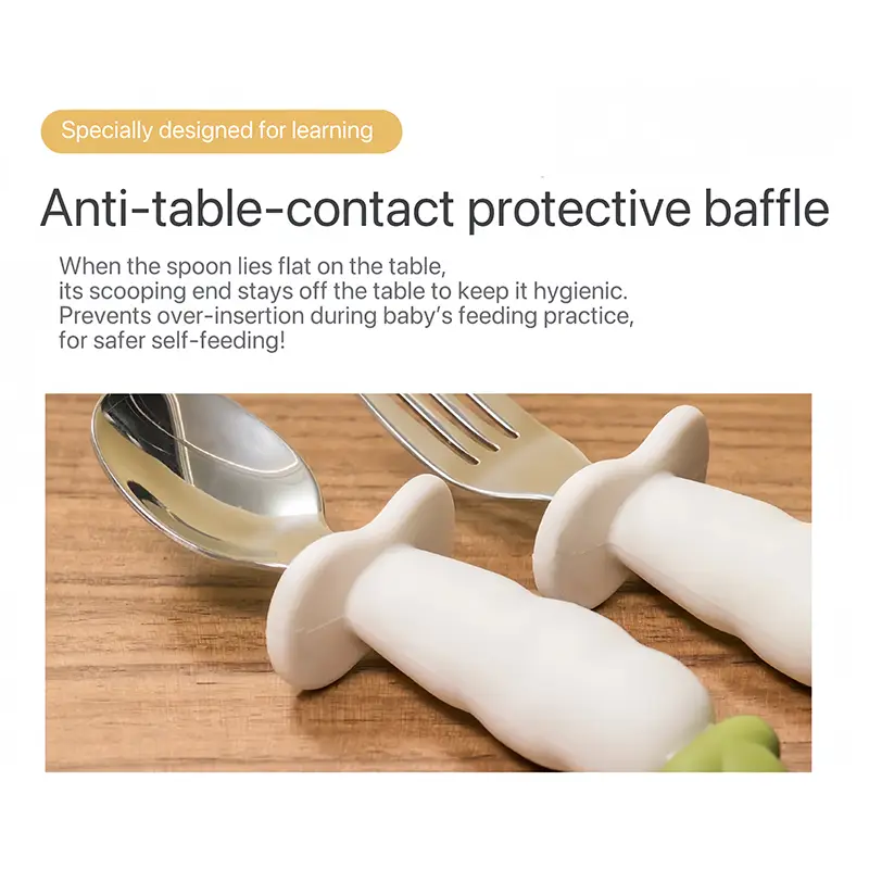 Carrot Shaped Silicone and 316L Stainless Steel Baby Fork and Spoon