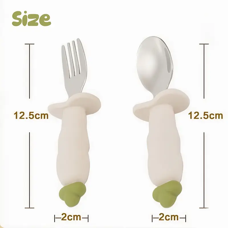 Carrot Shaped Silicone and 316L Stainless Steel Baby Fork and Spoon