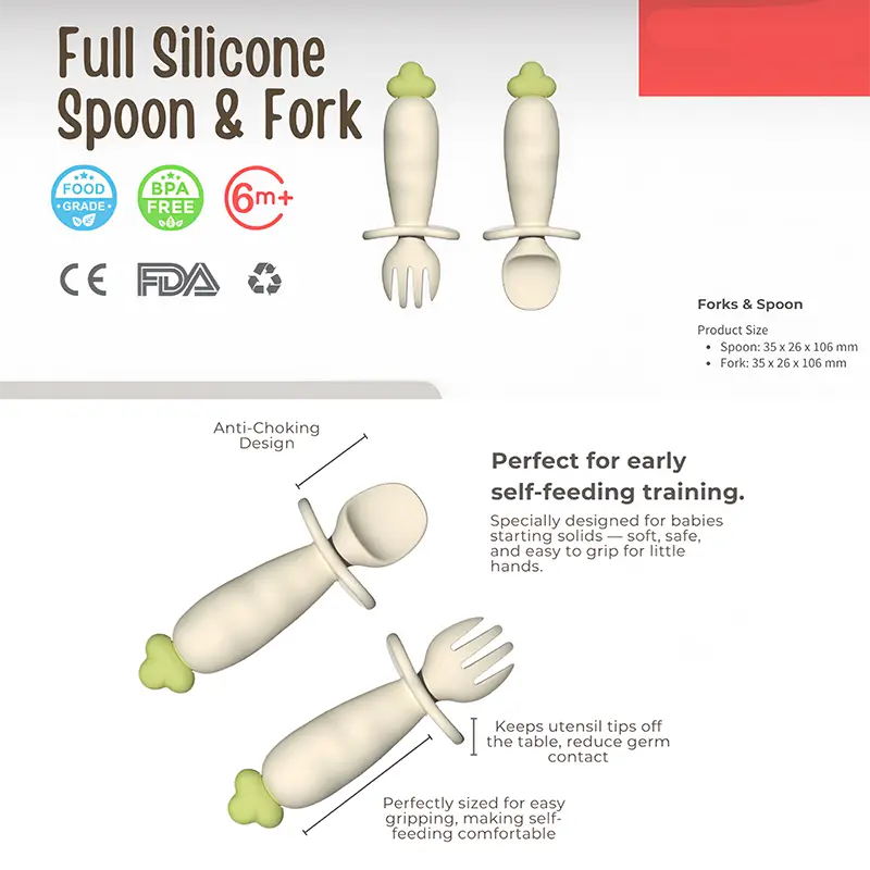 Carrot Shaped Silicone Baby Fork and Spoon