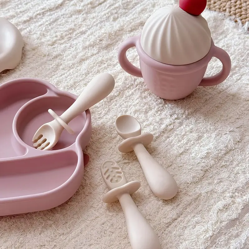 Ice Cream Shaped Silicone Baby Feeding Set