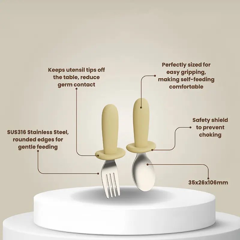 Silicone and 316L Stainless Steel Baby Fork and Spoon
