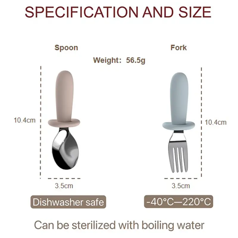Silicone and 316L Stainless Steel Baby Fork and Spoon