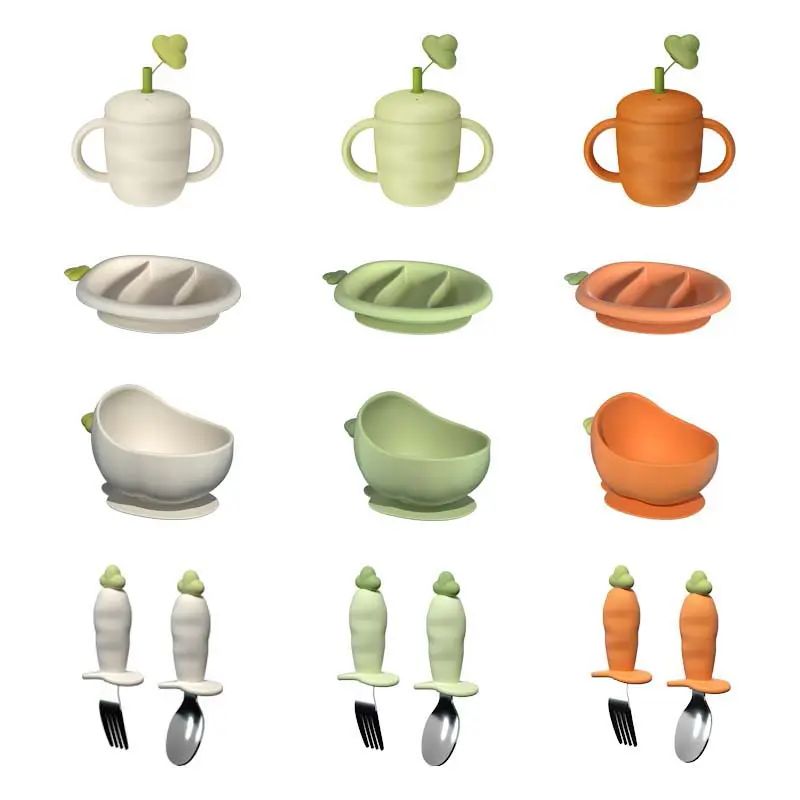 Carrot Shaped Silicone and 316L Stainless Steel Baby Fork and Spoon
