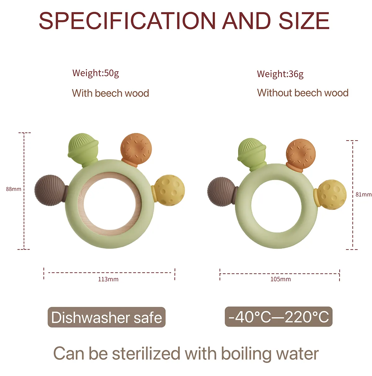 Donut Silicone and Wood Ring Baby Teether